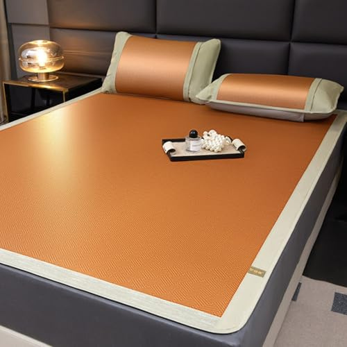 OAKVYNE Stuoie Per Dormire Estive Pieghevole E Traspirante, Stuoia Di Bambù Per Letto Matrimoniale, Tappetino Per Dormire In Bambù Per Il Raffreddamento Estivo(Brown,180x200cm/70.87x78.74in)