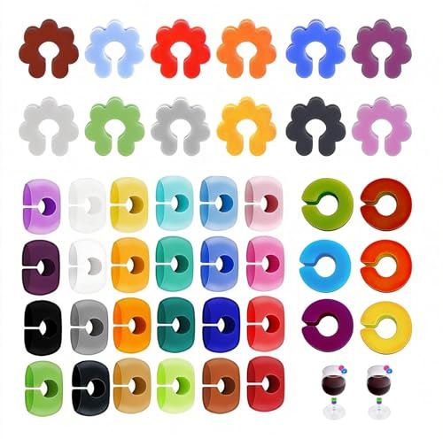 42 Stück Bunte Glasmarkierer Silicon, Glas Markierung Trinkgläser | Flexibel, lebensmittelecht, spülmaschinenfest, dekorativ, für Partys Hochzeiten Geburtstage Events und Teepartys