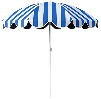 KXWOQ3ED Ombrellone da Spiaggia Portatile da 155 cm, Ombrellone da Giardino a Strisce, Tessuto in Poliestere, Protezione UPF 50+, Altezza Regolabile(Bleu)