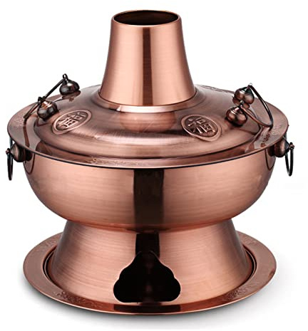 GJGHKLHL Steamboat, Spezzatino Cinese Tradizionale, Shabu Pot Fornello Vintage Carbone Rame Pentola Calda in Acciaio Inossidabile for Zuppa(Red Copper,34cm)