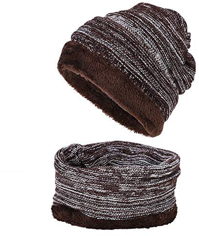 Wintermütze Herren Damen Strickmütze Warm Schlauchschal Set Fleecefutter Slouch Beanie mit Schal Gestrickte Outdoor Ski Mütze Loopschal Herbst Winter Kappe Halstuch Verdicken Hut Nackenwärmer
