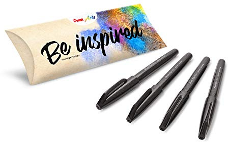 Pentel Arts Brush Sign Pen SES15C, Filzpinsel, Schwarz, 4 Stück