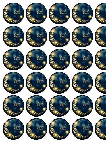 30 x Eid Mubarak (7) 1.5 (3.8cm) PRE-Cut Icing Discs Edible Cake Toppers