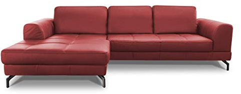 CAVADORE Ledergarnitur Benda/ Großes Ecksofa mit XL-Longchair links & Federkern / Inkl. Sitztiefenverstellung / 284 x 87 x 175 / Echtleder: Rot