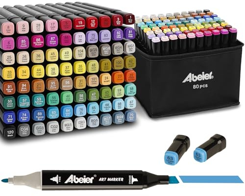 ABEIER 80+1 Farben Alkohol Marker, Permanenter Marker Set Twin Tip für Künstler, Erwachsene, Alcohol Marker Stifte für Manga, Design, Malerei, Zeichnen