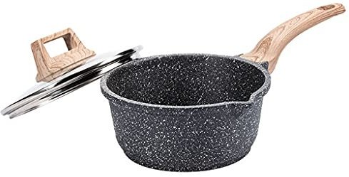 Padella Padella di salsa antiaderente con coperchio in acciaio inox antiaderente pentola piccola zuppa pentola del latte maniglia in legno in induzione in induzione Padella Antiaderente ( Size : C )
