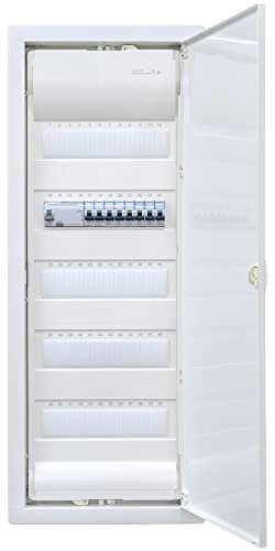 Hager VH60NC Répartiteur mural creux 5 rangées prêt à être raccordé avec bloc de serrage. Équipement Legrand 1 x FI 4 broches + 8 x LS B16A