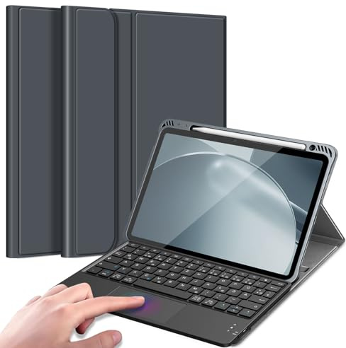 FINTIE Tastatur Hülle für iPad Air 11 Zoll, iPad Air 5./4. Gen (10,9 Zoll) | Magnetisch abnehmbare deutsche Bluetooth-Tastatur mit Touchpad, weiche Schutzhülle mit Stifthalter, Space Grau