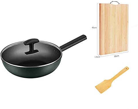 ksamwjf Wok Pan Wok Antiadherente, Juego de Wok, Wok Antiadherente Wok Antiadherente para el hogar Sartén Utensilios de Cocina Cocina de inducción a Gas General, Sartén Wok de aleación de Aluminio A