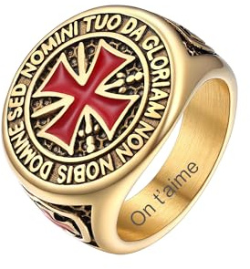 PROSTEEL Chevalière Croix Templier Homme Dorée Bague Large Personnalisable Taille 72
