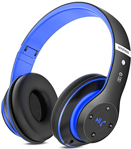 Rebocico Headphones, 6 EQ Modes,Headphones Wireless, 65 Hours Playtime Foldable Lightweight Bluetooth Headphones Over Ear with Built-in HD Mic,Deep Bass, FM, SD/TF for PC/Home（Black Blue）