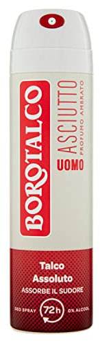 Borotalco, Deodorante Uomo Spray Asciutto Ambrato, Formula Senza Alcool con Talco Assoluto, Assorbe il Sudore, Profumo Ambrato, 72h di Efficacia - 1 Flacone da 150 ml