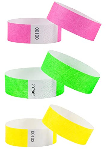 L LIKED 600 Pack Wristbands for Events, Paper-Like Numbered Bands for Nightclubs, Waterparks, and More（3 Colors）