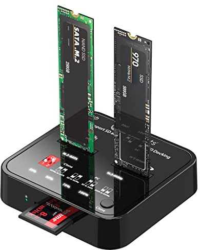 CoreParts USB3.2 Type-C (10Gbps) M.2 SATA/NVMe SSD Clone Docking CLONER (SATA/NVMe SSD Clone Docking with SD Express Card Reader - Box Includes USB-C Cable, Power Supply and User)