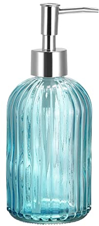 sourcing map Soap Dispenser - 13.5Oz Glass Dish Hand Soap Dispenser with Silvery Pump for Kitchen Bathroom, Blue