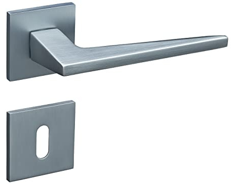 Maniglia per porta in cromo opaco sottile rosetta quadrata BB per porte interne con molla di ritorno, set completo di maniglie