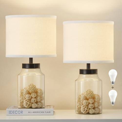 GyroVu Fillable Table Lamp, Bedside Lamp with Clear Glass Fillable Modern Table Lamp with White Lampshade Beside Lamp for Living Room Bedrooms Office Bulbs Included(White)