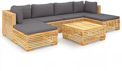 Tidyard 7-TLG.Garten-Lounge-Set mit Kissen Gartenmöbel Loungeset Sofa Gartensofa Gartengarnitur Fußstütze Garnitur Ecksofa Tisch Sitzgarnitur Balkonlounge Gartenlounge Mittelsofa,Massivholz Teak