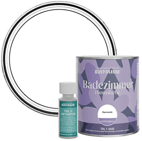 Rust-Oleum White Water-Resistant Bathroom Tile Paint in Satin Finish - Cotton (White) 750ml