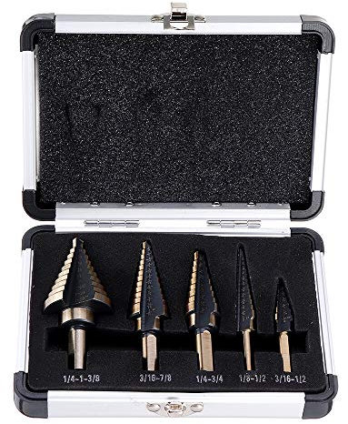 5-teiliges HSS-Kobalt-Stufenbohrer-Set mit mehreren Löchern, 50 Größen, mit Aluminiumgehäuse
