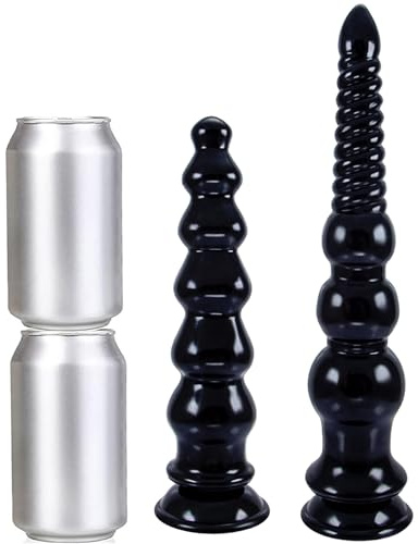 ScreaAss 2 Stück Großer Anal Dildo 24Cm/32Cm Extra Lang Analplug Silikon Analkugeln Butt Plug Mit 5,5/6Cm Perlen Und Saugnapf Prostata Massage Anus Dilatator Sexspielzeug Für Frauen Männer,Schwarz,Set