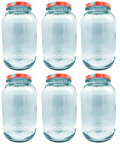 Acan Tradineur - Pack de 6 Botes Multiusos con Tapa de Rosca - Fabricado en Vidrio - Ideal para Mermelada, Miel, Frutos Secos, Especias - Ø 16 x 25,5 cm - 4 L