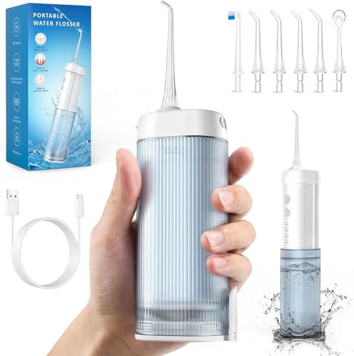 DIHOOM Idropulsore Dentale Portatile - Mini Senza Fil Irrigatore Orale, 4 Modalità e 6 Ugelli di Ricambio, IPX7 Impermeabile, 210 ml Serbatoio d'acqua Staccabile, Adatto Per La Casa E Il Viaggio