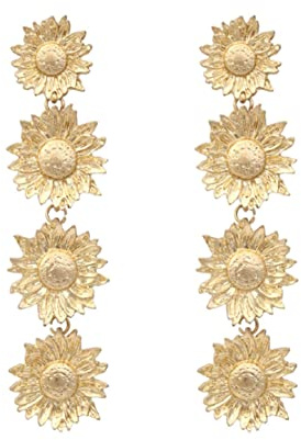 Boucles d'oreilles tournesol pour femme, Boucles d'oreilles bohèmes à pampilles tournesol, Boucles d'oreilles pendantes fleur de marguerite, Boucles d'oreilles linéaires florales (Or)