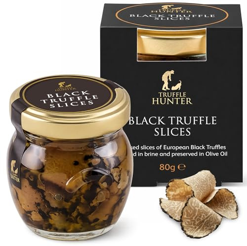 TruffleHunter, Lamelles de truffe noire à l'huile d'olive - 80 g | Truffes noires conservées, huile d'olive extra vierge, saveur terreuse, vegan, végétarien, casher, halal