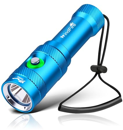 WindFire Torche de plongée sous-marine super lumineuse avec 3 modes et indicateur d'alimentation, IP68 étanche et rechargeable pour la plongée sous-marine, la plongée avec tuba et l'exploration