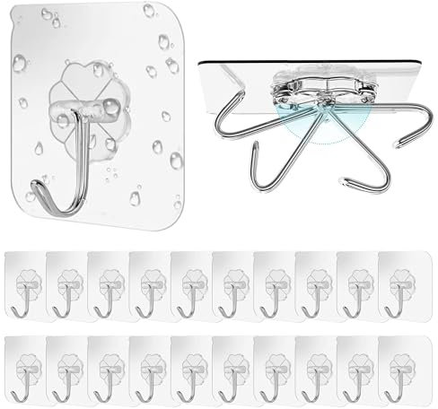 Taiyeestar Haken Selbstklebend, 20 Stück Klebehaken Transparent, selbstklebende haken für Badezimmer, Küche, Decke, Wandhaken