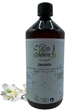 Dufte Momente Massageöl Jasmin – 1 Liter – Pflanzenölbasis mit ätherischem Jasminöl – sinnlich & harmonisierend – für Massage & Wellness – vegan & Made in Germany