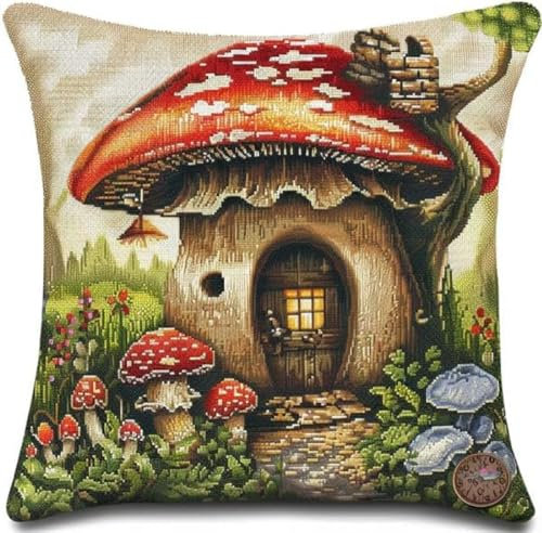 GXQFF Knüpfkissen Anfänger Set – DIY Bastelset Für Erwachsene Und Kinder, Knüpfen Kissen Set Erwachsene Pilz Knüpfen Kissen Zum Selberknüpfen Für Heimdekoration