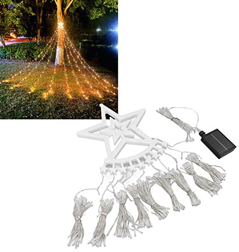 Topyond Solar 350LED 8 Modi wasserdichte Wasserfalllichter mit Fernbedienung für Weihnachtsdekorationen im Freien, Lichterketten für Bäume, Garten, Terrasse (Warm Light)
