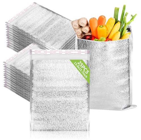 MATUFF Reusable Insulation Bags 13.8'' x 15.7'' 25 Pcs, Thermal Box Liners Metalized Box Self Seal Insulated Box Liners Lunch Food Packing, Grocery Delivery Envelopes Mailers Insulated Shipping Bags