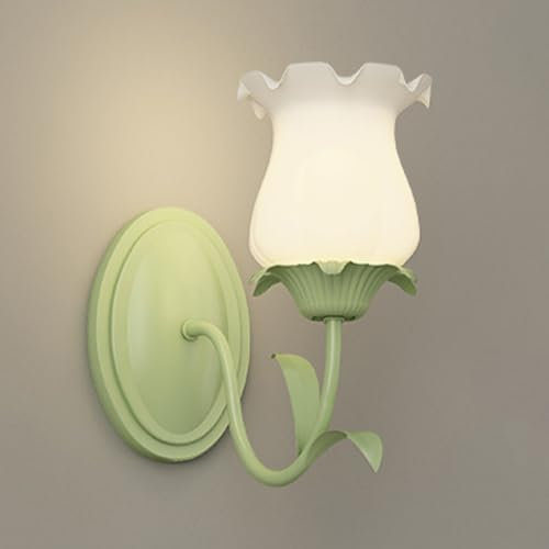 Jadssox Wandleuchte aus Glas, nordische grüne Wandleuchte mit weißem Glasblumenlampenschirm, Art-Deco-Wandleuchte, Schlafzimmer, Nachttisch-Wandlampen, festverdrahtete Wandleuchten für das Wohnzimmer