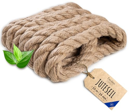 Creative Deco Juteseil Juteschnur | 10m Lang | 24mm Dickes Seil | Personalisierung alle 5m möglich | Jute Hanfseil Tau Schnur Gedreht Garn Kordel Naturfaser | Braunes Deko Handlauf DIY Garten