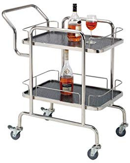 HUIBBGO Carrito de almacenamiento, carro de servicio de bar, coche de servicio de bar familiar, vidrio templado de acero inoxidable/acabado de madera maciza, carrito de vino para el hogar, carrito de