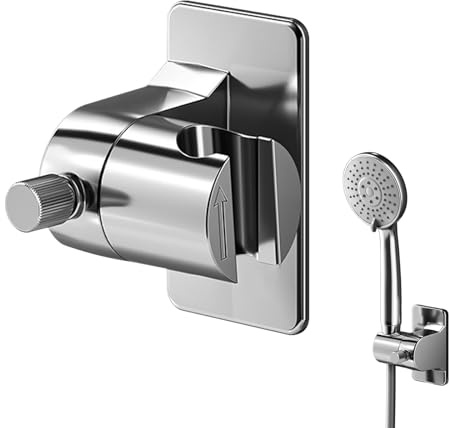 Duschkopfhalterung Ohne Bohren, Verstellbare Duschhalterung Duschkopf Halterungen mit 360° Drehbarem Wandmontage Duschkopfhalter Brausehalter mit Extra Starkem Klebepad