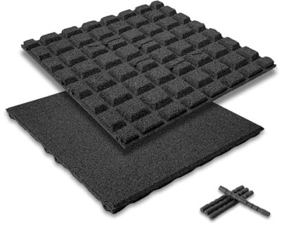 bepco Fallschutzmatte 4er Set - Gummimatte, Bodenmatte, stoßdämpfend & rutschfest, mit 16 Verbindungsstiften, aus recyceltem Gummi, für Wege/Terassen/Spiel &-Sportanlagen (Schwarz, 50 x 50 x 2,5cm)