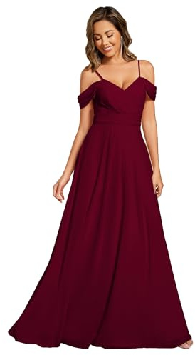 Ever-Pretty Women's Bridesmaid Dress with Strapless V-Neck Chiffon Pleated Empire Waist Burgundy 28