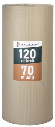 BB-Verpackungen 2x Rollenwellpappe 1,2 x 70 m Fläche 168m² (2 Rollen) - hochwertige Wellpappe Rolle für Versand und Lagerung, umweltfreundlich und recyelbar