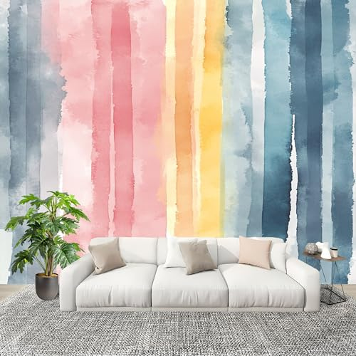 Murale Carta da Parati 250x175cm Multicolore Stampa Artistica Premium in Tessuto non Tessuto Poster Fotomurale Strisce Astratte Ad Acquerello per Famiglia Murales Adesivi da Parete Decorare