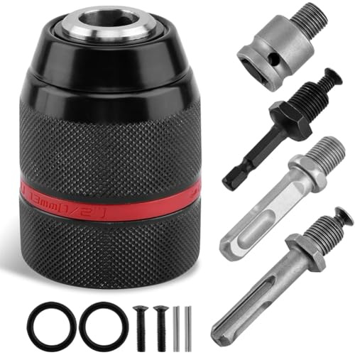 Muuookka Schlüsseloser Bohrfutter - 1/2-20UNF Befestigung 1-13mm Bohrer, Passend für 3/8 SDS-Plus & 1/4 Sechskantschaft, Einschließlich 1/2 Schlagschrauber-Adapter