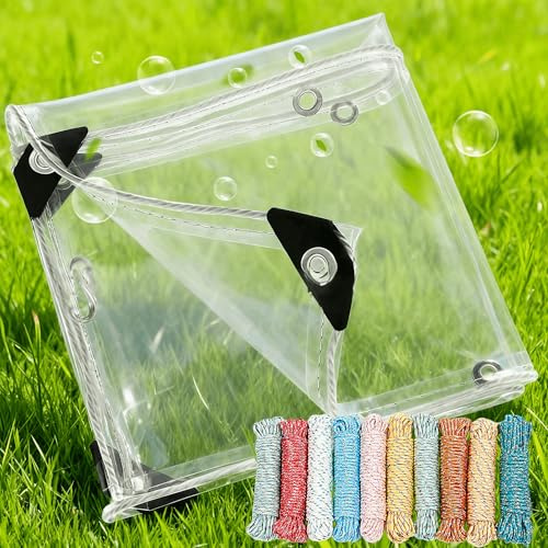 Telone Trasparent Impermeabile 280 x 440 cm Protezione Dal Vento Telone Impermeabile con Occhiell Pieghevole per Animali Domestici, Resistente Alle Intemperie, Con, Colore trasparente
