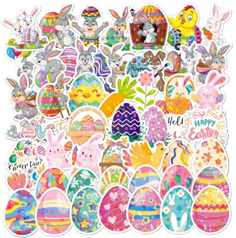 50 Stück Ostereier Sticker Ostern, Glitzer Aufkleber Ostern Osteraufkleber Osterhasen, Eierfarben Ostern Kinder, Wasserdichte Ostersticker, für Oster Wasserflaschen Scrapbooking Kunsthandwerk Deko