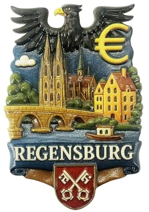 Kühlschrankmagnet Souvenir 3D Stadtmotiv mit Wahrzeichen, Skyline & Sehenswürdigkeiten, Adler Motiv – Reiseandenken, Mitbringsel & Geschenkidee aus Deutschland – Regensburg