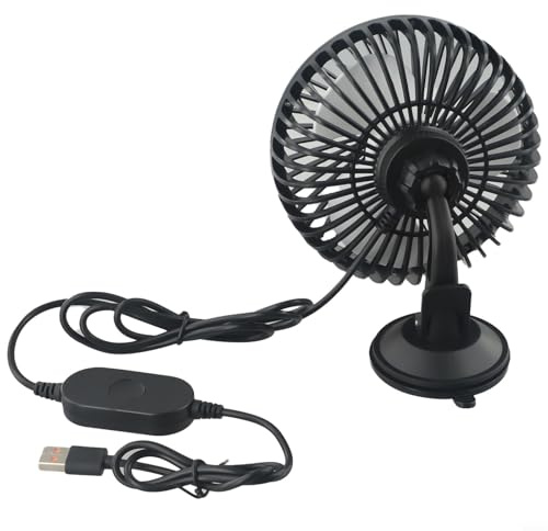 Ventilador USB de coche con ventosa para salpicadero, 3 niveles de regulación, hojas de ABS, 5 V, 5 W, para coche, oficina, hogar (taza de succión)