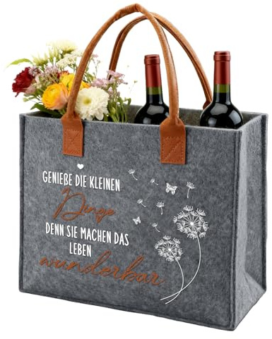 Geschenke Frauen Filztasche mit Spruch Genieβe die kleinen Dinge, Filz Shopper Bag für Frau Filz Tote Bag für Damen, Geschenk für Frauen Rentnerin Mama Freundin zum Geburtstag, Ruhestand, Einzug