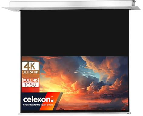 celexon Professional Plus Deckeneinbau-Motor-Leinwand 130 | 280x175 cm 16:10 | elektrische 4K, Full-HD Einbauinstallation mit Wandschalter, für Ihre Beamer-Projektionen | zur Montage in der Raumdecke